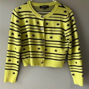 Elise boutique size M, lemon lime green short fitted long sleeve, stripes stars